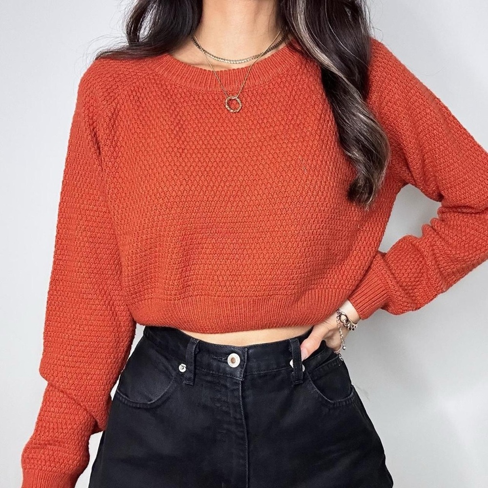 Rust orange chunky soft knit cropped sweater